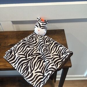 Carter's OS Zebra Lovey Security Blanket Rattle Brown White Satin Plush